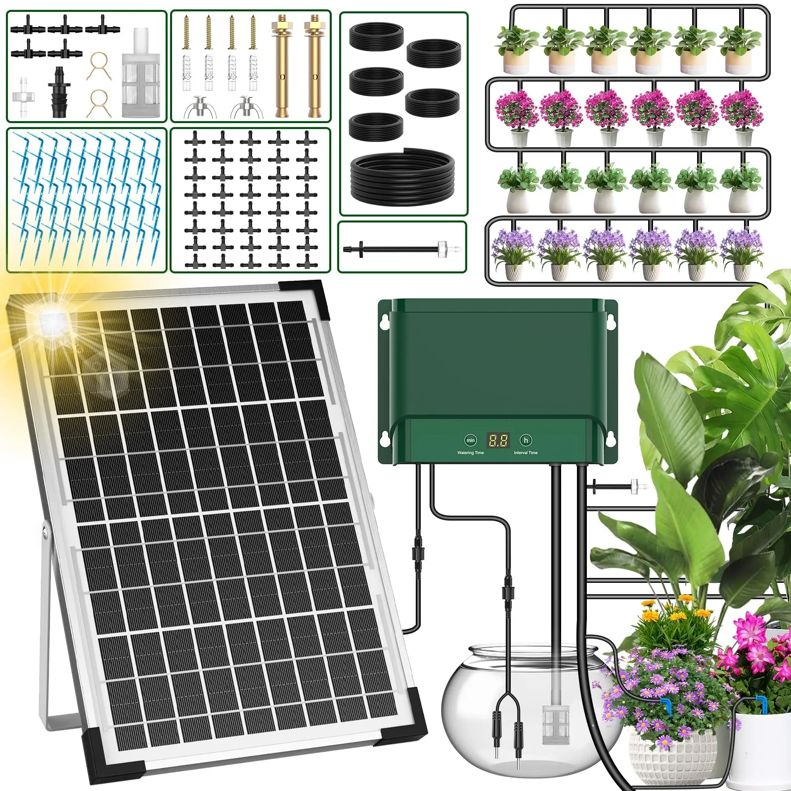 SolarIrrig 10W kit with solar panel, pump, tubing and drippers